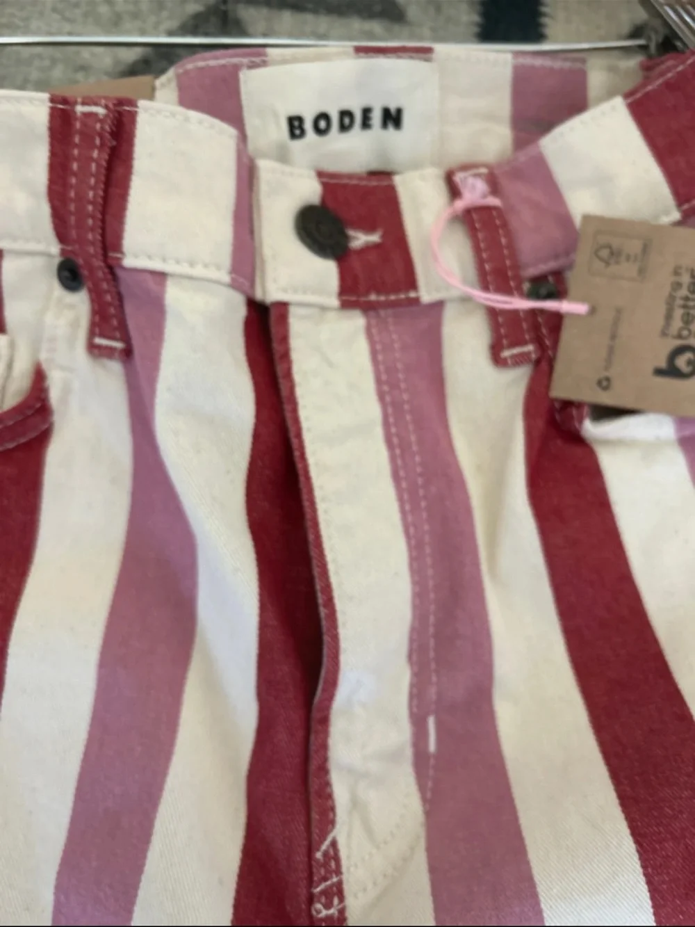 Boden Vertical Stripe Straight-Leg Jeans in Pink & Burgundy - Picture 6 of 7